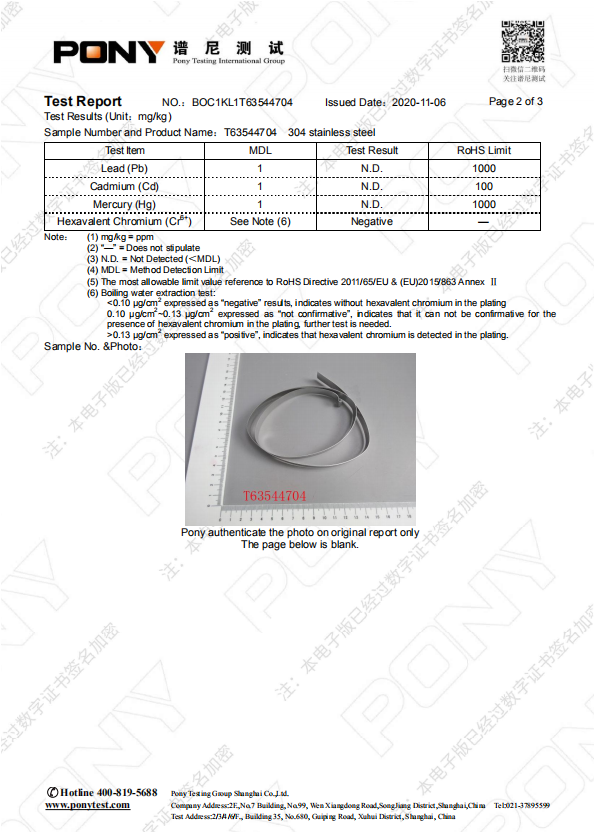 304 stainless steel ROHS4 item 20201106