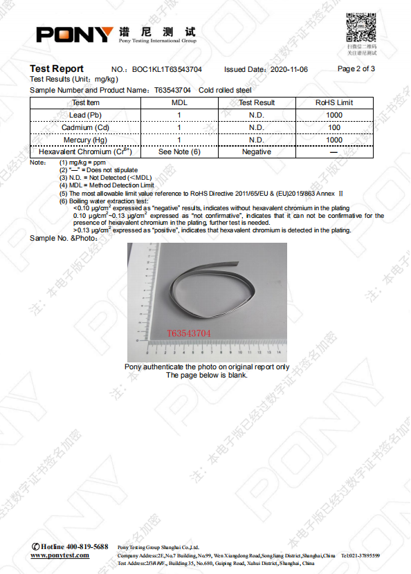 Cold rolled steel ROHS 4 items 20201106